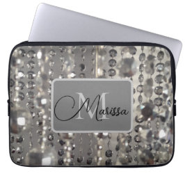 Sparkly Silver Beads Monogram Laptop Sleeve