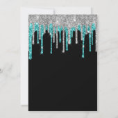 Sparkly Silver Cyan Glitter Drift Black Birthday Kaart (Achterkant)