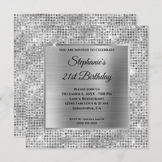 Sparkly Silver Diamond Studded Folie 21st Birthday Kaart (Voorkant / Achterkant)