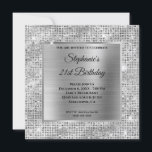 Sparkly Silver Diamond Studded Folie 21st Birthday Kaart<br><div class="desc">Creëer je eigen fancy, stijlvolle feestelijke vierkant voor je beste vriend. De bekleding is voorzien van een vierkante folie van zilvergrijs en zilverkleurd metaal voor haar uitnodigingsinformatie. U kunt de zwarte doopvontstijlen, kleur en grootte aanpassen. De achtergrond is voorzien van een faux sparkly bleek zilvergrijs glitter die luxe moderne digitale...</div>