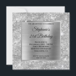 Sparkly Silver Diamond Studded Folie 21st Birthday Kaart<br><div class="desc">Creëer je eigen fancy, stijlvolle feestelijke vierkant voor je beste vriend. De bekleding is voorzien van een vierkante folie van zilvergrijs en zilverkleurd metaal voor haar uitnodigingsinformatie. U kunt de zwarte doopvontstijlen, kleur en grootte aanpassen. De achtergrond is voorzien van een faux sparkly bleek zilvergrijs glitter die luxe moderne digitale...</div>