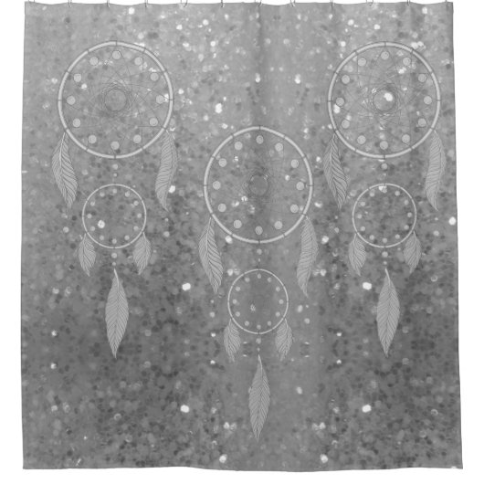 Sparkly Silver Dreamcatchers Douchegordijn (Voorkant)
