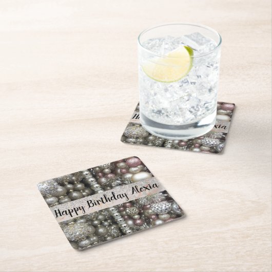 Sparkly Silver en Roze kralen Kartonnen Onderzetters (Insitu)