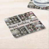 Sparkly Silver en Roze kralen Kartonnen Onderzetters (Schuin)