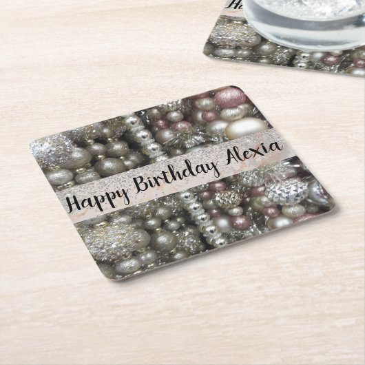 Sparkly Silver en Roze kralen Kartonnen Onderzetters (Schuin)