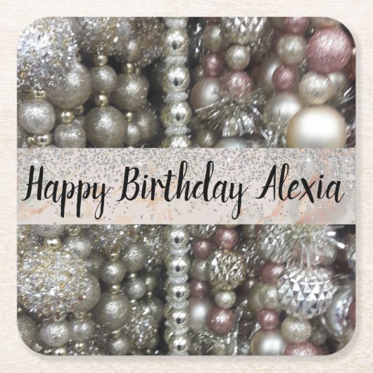 Sparkly Silver en Roze kralen Kartonnen Onderzetters (Voorkant)