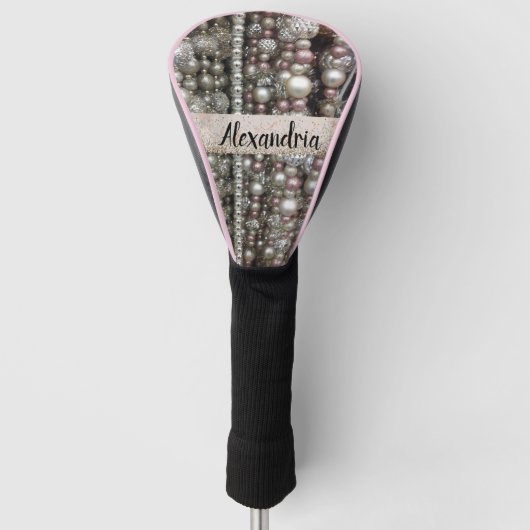 Sparkly Silver en Roze strengen kralen Golfheadcover (Voorkant)