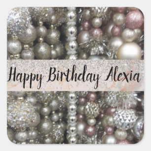 Sparkly Silver en Roze strengen kralen Vierkante Sticker