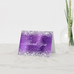Sparkly Silver Faux Glitter Amethyst Paarse Folie Bedankkaart