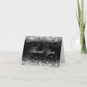 Sparkly Silver Faux Glitter Black Folie Bedankkaart