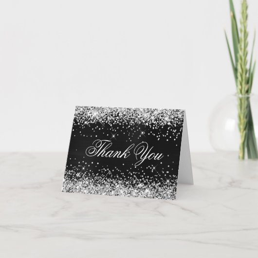 Sparkly Silver Faux Glitter Black Folie Bedankkaart (Voorkant)