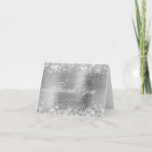 Sparkly Silver Faux Glitter en Shiny Folie Bedankkaart (Voorkant)