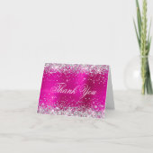 Sparkly Silver Faux Glitter Hot Pink Folie Bedankkaart (Voorkant)