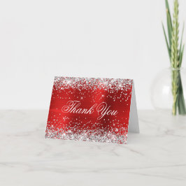 Sparkly Silver Faux Glitter Red Folie Bedankkaart