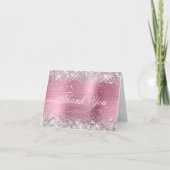 Sparkly Silver Faux Glitter  Roze Folie Bedankkaart (Voorkant)