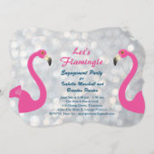 Sparkly Silver Flamingo Engagement Party nodigt ui Kaart (Voorkant / Achterkant)