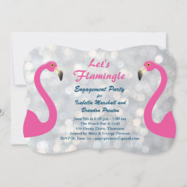 Sparkly Silver Flamingo Engagement Party nodigt ui Kaart