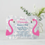 Sparkly Silver Flamingo Engagement Party nodigt ui Kaart (Staand voorkant)