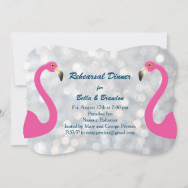 Sparkly Silver Flamingo Rehearsal Dinner nodigt ui Kaart