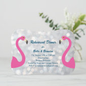 Sparkly Silver Flamingo Rehearsal Dinner nodigt ui Kaart (Staand voorkant)