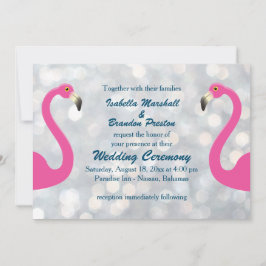 Sparkly Silver Flamingo Wedding Invitation Kaart