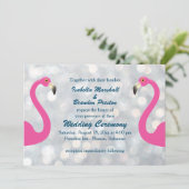 Sparkly Silver Flamingo Wedding Invitation Kaart (Staand voorkant)