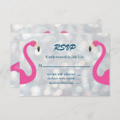Sparkly Silver Flamingo Wedding RSVP (Voorkant / Achterkant)