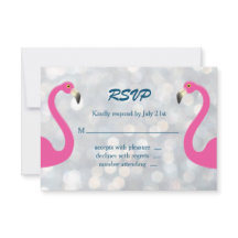 Sparkly Silver Flamingo Wedding RSVP