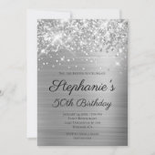 Sparkly Silver Foil Elegant Script 50th Birthday Kaart (Voorkant)