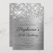 Sparkly Silver Foil Elegant Script 50th Birthday Kaart (Voorkant / Achterkant)