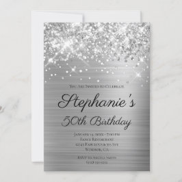 Sparkly Silver Foil Elegant Script 50th Birthday Kaart