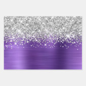 Sparkly Silver Glitter Amethist Paarse Faux Folie Inpakpapier Vel (Voorkant)