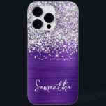 Sparkly Silver Glitter Amethyst Glam Name Case-Mate iPhone 14 Pro Max Hoesje<br><div class="desc">Pas het moderne handgeschreven stijlmanuscript aan om uw eigen hoesje te creëer. Voeg een initiaal van het monogram aan creëer een combinatie van het voornaam initiaal toe. Meisjes faux zilveren glitter en geborsteld amethyst paarse metalen folie digitale kunst zal als een foto afdrukken.</div>