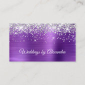 Sparkly Silver Glitter Amethyst Satin Folie Visitekaartje (Voorkant)