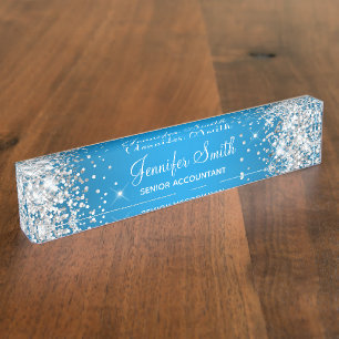 Sparkly Silver Glitter Azure Gradient Naambordje