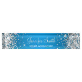 Sparkly Silver Glitter Azure Gradient Naambordje (Voorkant)