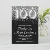 Sparkly Silver Glitter Black 100e verjaardag Kaart (Staand voorkant)