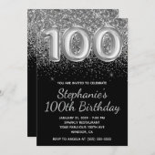 Sparkly Silver Glitter Black 100e verjaardag Kaart (Voorkant / Achterkant)