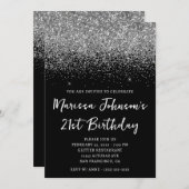 Sparkly Silver Glitter Black 21e verjaardag Kaart (Voorkant / Achterkant)
