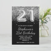 Sparkly Silver Glitter Black Balloon 21e verjaarda Kaart (Staand voorkant)