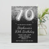 Sparkly Silver Glitter Black Balloon 70e verjaarda Kaart (Staand voorkant)