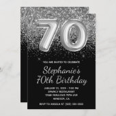 Sparkly Silver Glitter Black Balloon 70e verjaarda Kaart (Voorkant / Achterkant)