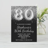 Sparkly Silver Glitter Black Balloon 80e verjaarda Kaart (Staand voorkant)