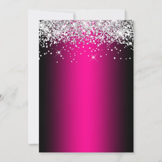 Sparkly Silver Glitter Black Edge Magenta gradiënt Kaart (Achterkant)