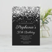 Sparkly Silver Glitter Black Elegant 50th Birthday Kaart (Staand voorkant)