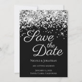 Sparkly Silver Glitter Black Elegant Calligrafie Save The Date (Voorkant)
