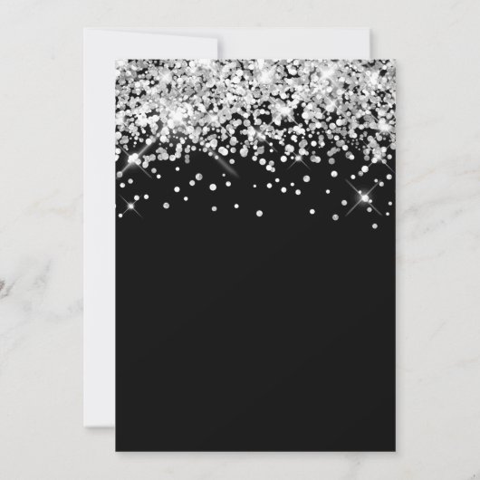 Sparkly Silver Glitter Black Elegant Calligrafie Save The Date (Achterkant)