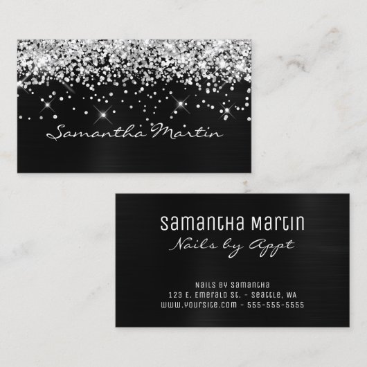 Sparkly Silver Glitter Black Folie Visitekaartje (Voorkant / Achterkant)