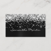 Sparkly Silver Glitter Black Folie Visitekaartje (Voorkant)