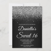 Sparkly Silver Glitter Black Gradient Sweet 16 Kaart (Voorkant)